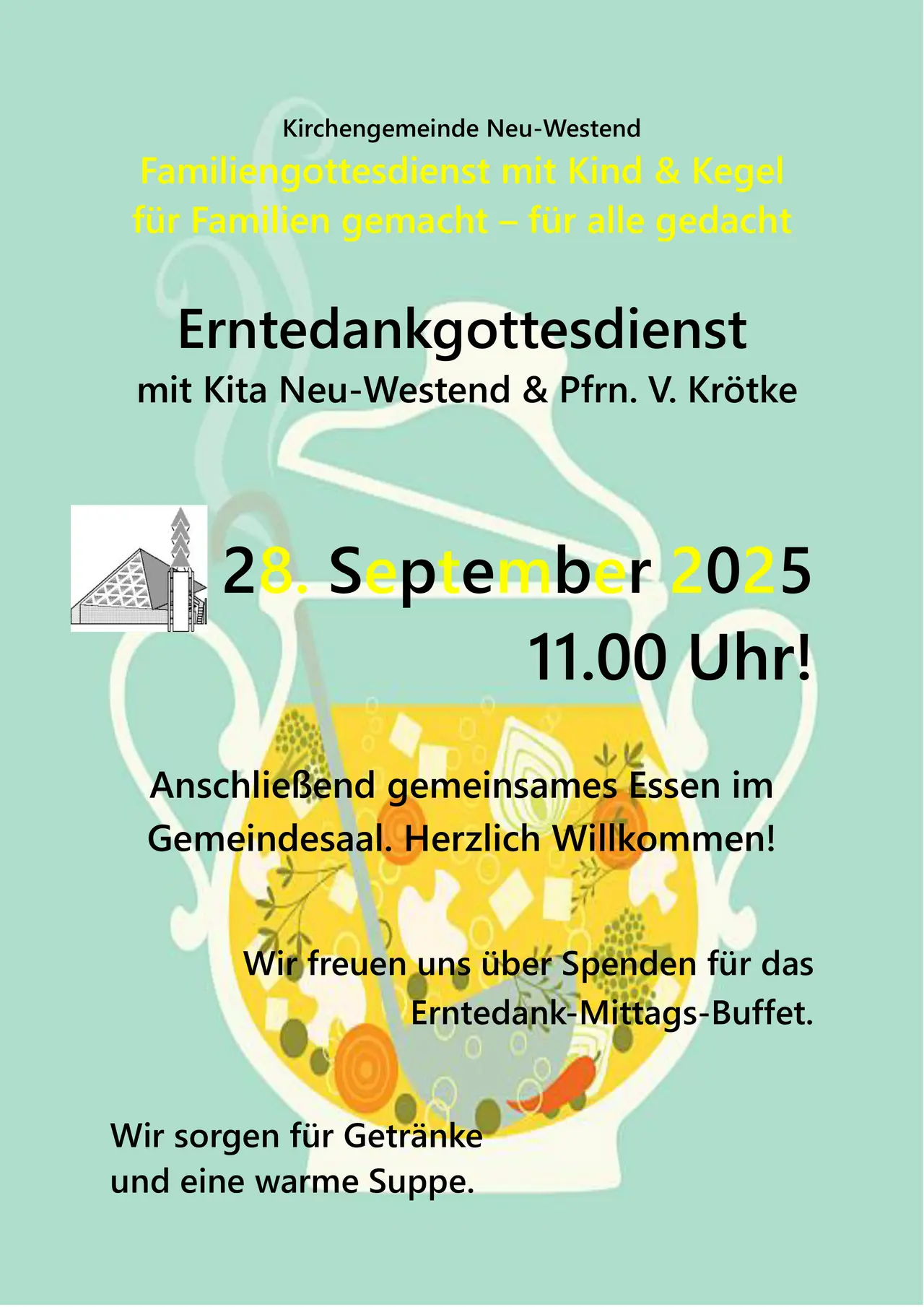 Plakat zum Erntedankgottesdienst in Neu-Westend am 28. September 2025 um 11 Uhr