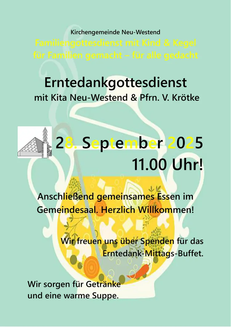 Plakat zum Erntedankgottesdienst in Neu-Westend am 28. September 2025 um 11 Uhr